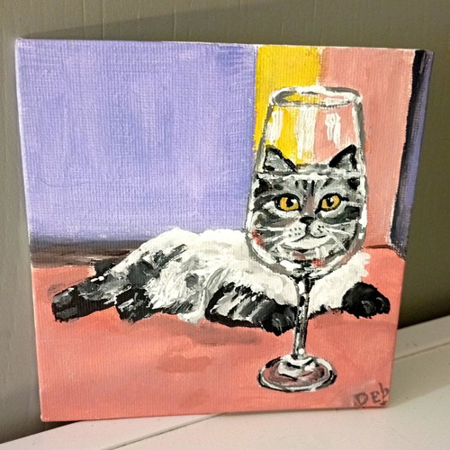 Acrylic cat painting on canvas, 13x13 cm