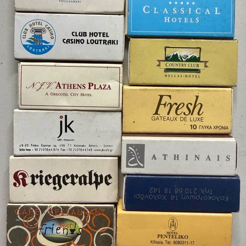 Vintage promotional matchboxes used, pack of 17