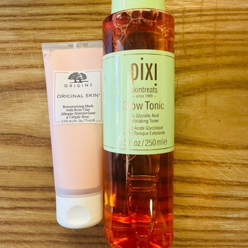 Pixi Glow Tonic and Origins Rose Clay Mask used once
