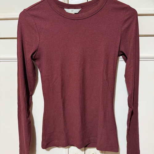 H&M Ribbed Bordeaux Blouse New, Size S