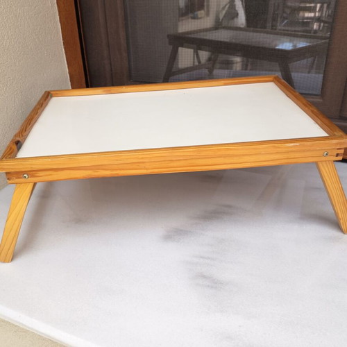 Wooden bed tray used with foldable legs