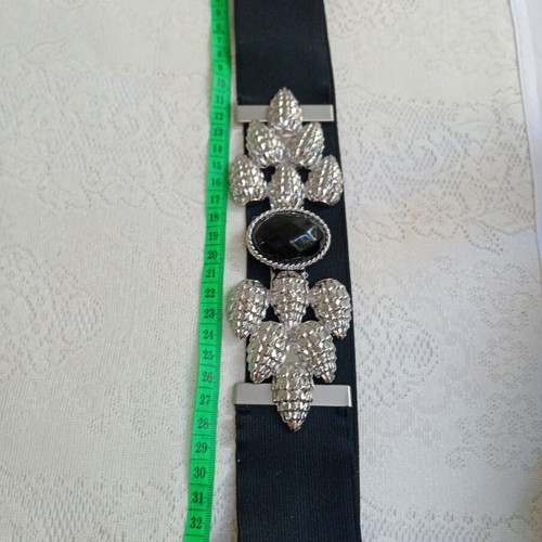 MNG Elastic Waist Belt New, Early 2000s, Black and Silver