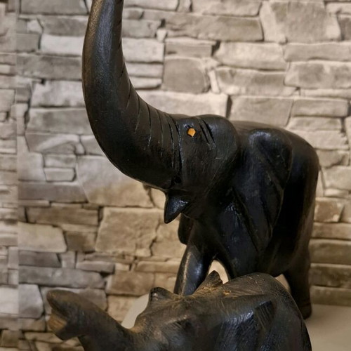 Wooden elephants used, set of 4, solid wood