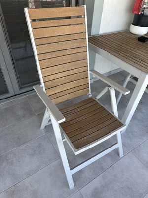 Set of 4 outdoor metal chairs with wood-look finish