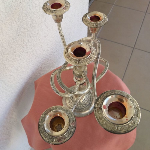 Vintage candlestick with 5 arms used, silver tones