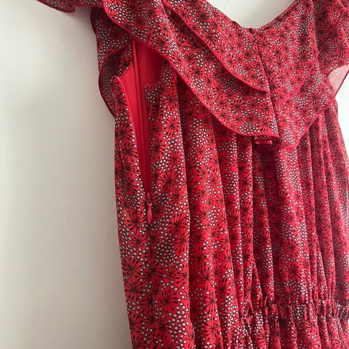 United Colors of Benetton Red Floral Ruffle Maxi Dress M38 Like New
