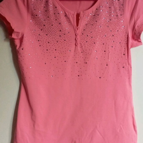 Women's cotton pink blouse like new with rhinestones