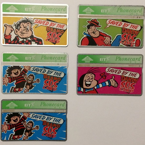 England phone cards 5 used Saved by the Beano / Dandy 1995