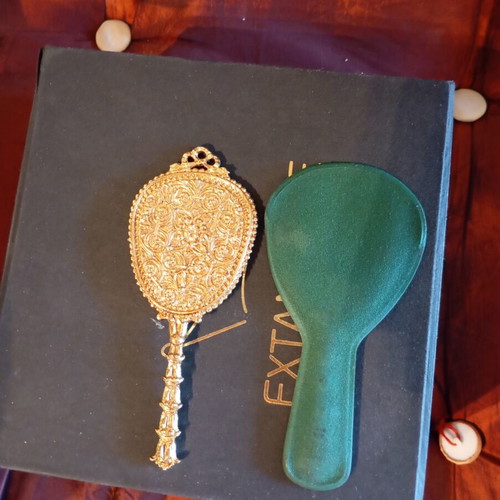 Brudgino vintage hand mirror used, 13 inches, velvet handle