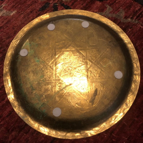 Vintage brass Moroccan tray 35cm used, handmade engraving