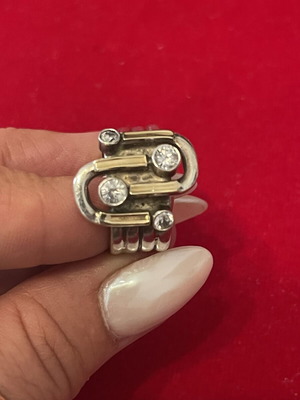 Silver gold 925 585 ring with zircon used, size 56