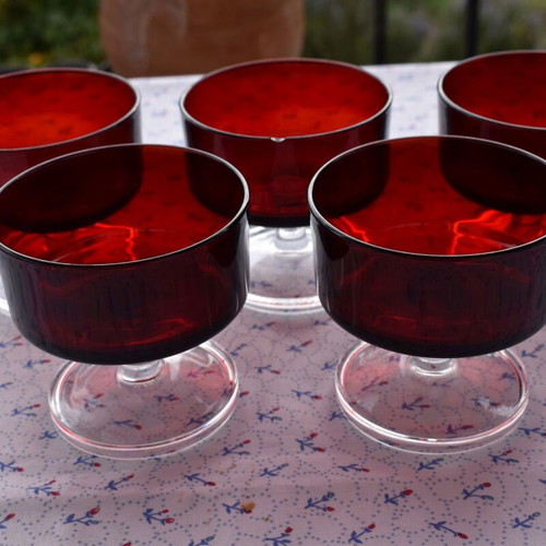 Vintage Luminarc Cavalier glasses 5 pcs ruby red like new