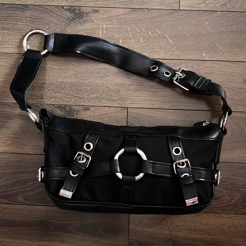 Vintage faux leather handbag, black, retro style