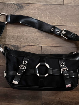 Vintage faux leather handbag, black, retro style