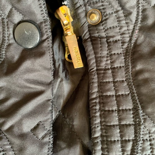 Women's Midi Quilted Jacket with Decorative Stitching and Hood black like new