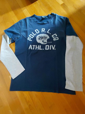 Polo T Shirt blue with grey sleeves like new, youth