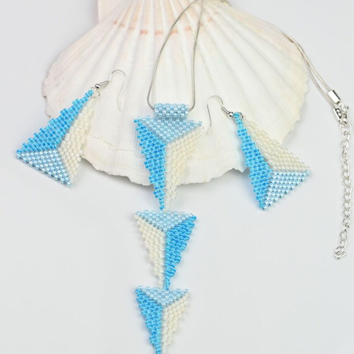 Necklace and earrings set Sea Latitudes custom made, blue and yellow