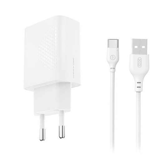 XO L159 Universal USB-A Charger 18W with Detachable USB Type-C Cable White