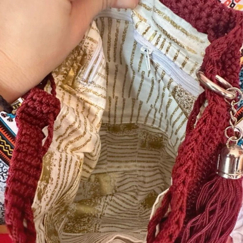 Handmade burgundy backpack like new with embossed bubbles knitting