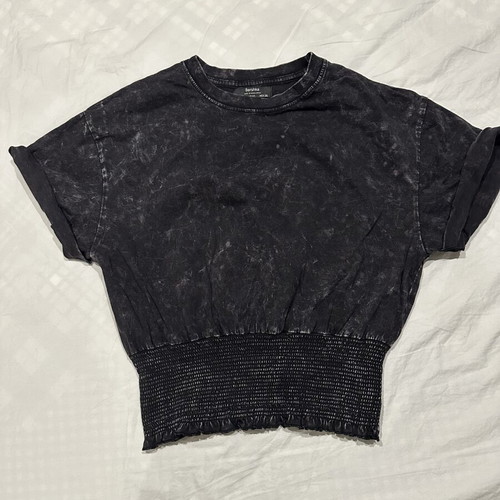 Bershka crop top with honeycomb waist band, acid wash black
