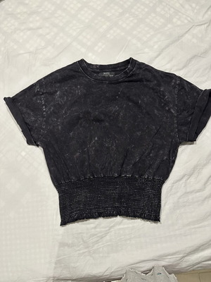Bershka crop top with honeycomb waist band, acid wash black