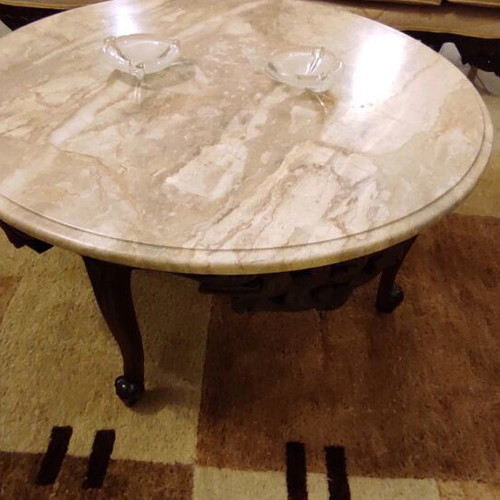 Classic walnut solid wood living room set like new with marble tables
