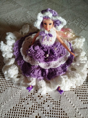Crocheted doll with dress and accessories new