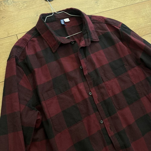 H&M men's flannel shirt, burgundy and black, XL