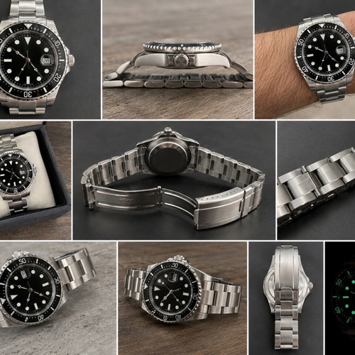 Diver Style Watch used, black dial, stainless steel bracelet