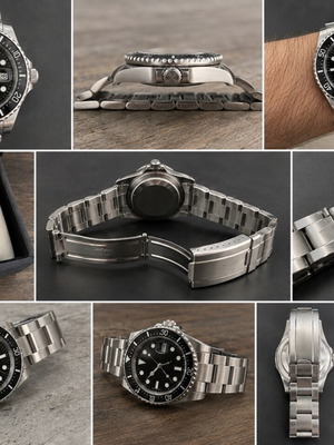 Diver Style Watch used, black dial, stainless steel bracelet