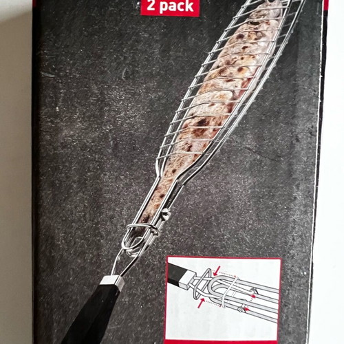 Set of 2 fish barbecue grill baskets new