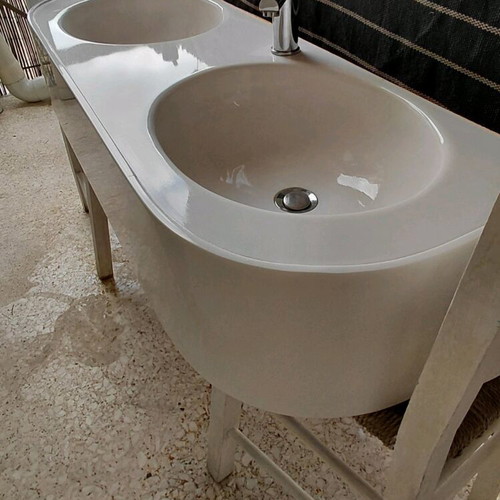 Corian double white sink like new 1.20x0.40 with faucets
