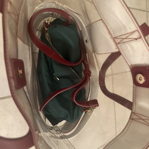 Axel shoulder bag used, transparent with green inner pouch