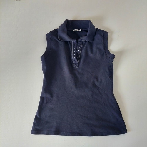 Marella sleeveless polo pique top dark blue size small like new