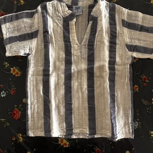 Linen shirt for 2-year-old child, white and blue