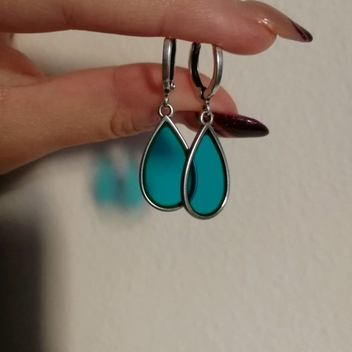 Boho earrings new, silver tone with blue enamel