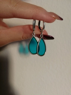 Boho earrings new, silver tone with blue enamel