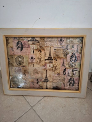 Handmade vintage painting with Paris theme used