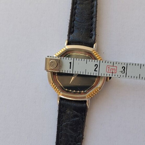 Favre Leuba Quartz watch used, black and gold, leather strap