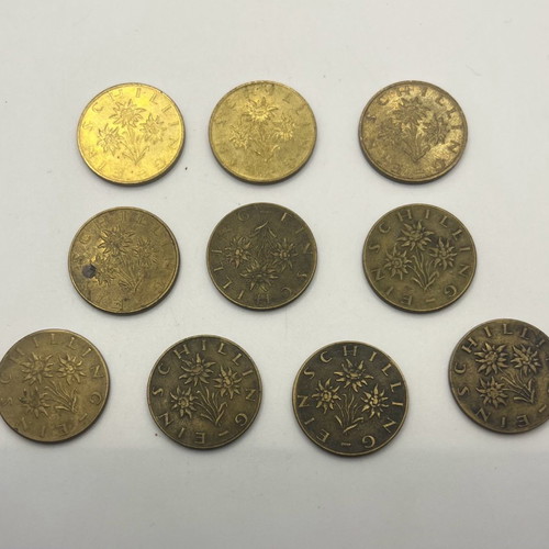 Austria 1 Schilling coin set used, total 10 pieces