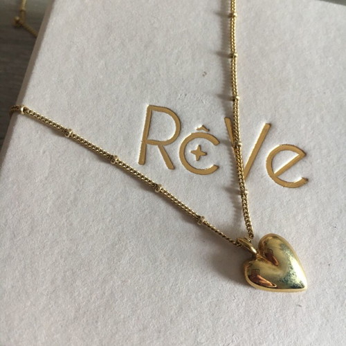 Reve Jewel Puffy Heart Necklace like new, 925 silver, 18K gold plated