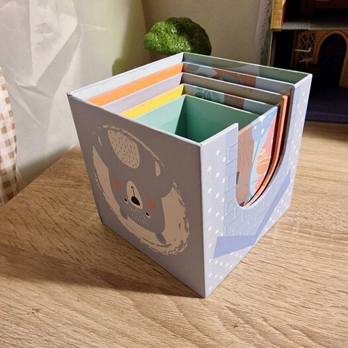 Small Foot stacking toy cubes and animals used