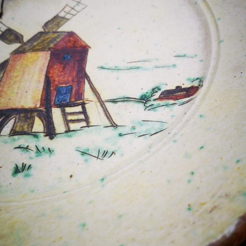 Vintage ceramic platter used, handmade