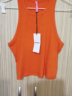 Pink Woman crop top μεγάλο καινούργιο, πορτοκαλί ελαστικό ύφασμα