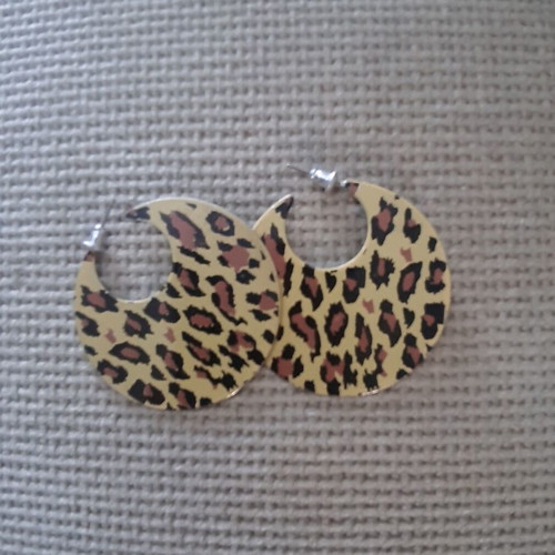 Leopard round double-sided metal earrings