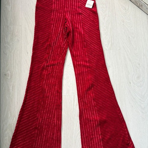 Free People Retro 70s Boho Penny Pull-On Velvet Flare Pants, red corduroy, small
