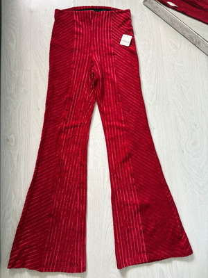 Free People Retro 70s Boho Penny Pull-On Velvet Flare Pants, red corduroy, small