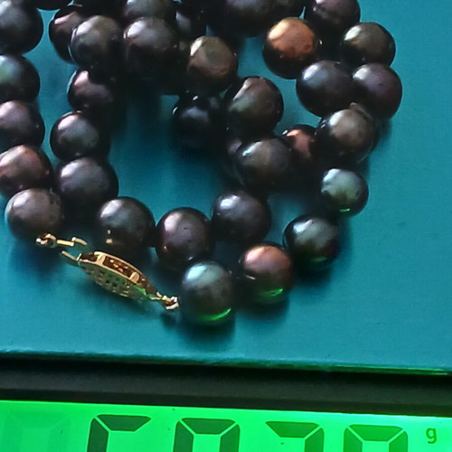 Necklace with natural black pearls 1 mm, gold-plated clasp, new