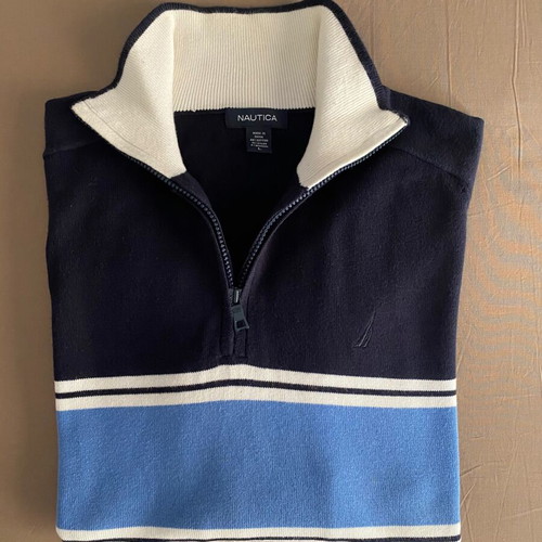 Nautica sweater used, men's, size Large, blue and white