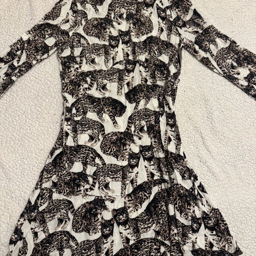 Mini dress long-sleeve with cats like new, H&M, white multicolor XS